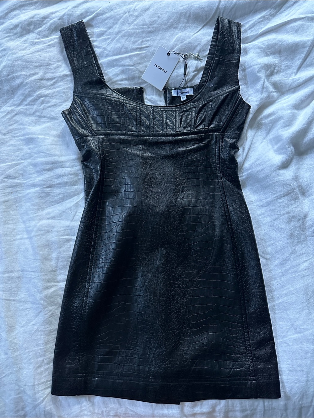 NWT Miaou Black Faux Croc Leather Mini Dress size xs